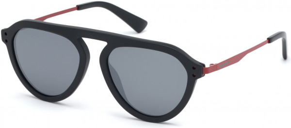 Diesel DL0277 Sunglasses, 02C - Matte Black With Smoke And Light Flash Silver Lens
