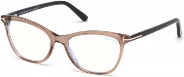 Tom Ford FT5636-B Eyeglasses, 045 - Shiny Transp. Brown, Shiny Dark Havana, Rose Gold / Blue Block Lenses