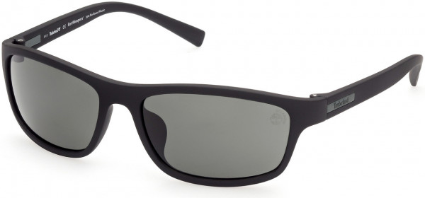 Timberland TB9237 Sunglasses, 02R - Soft Touch Black Front/temples W/ Green Plaque / Green Lenses