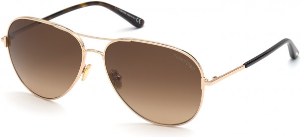 Tom Ford FT0823 Clark Sunglasses, 28F - Shiny Rose Gold, Classic Dark Havana / Gradient Brown Lenses