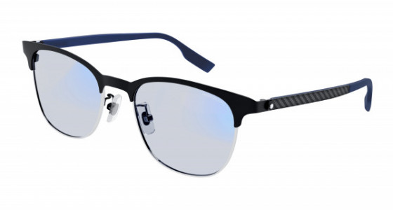 Montblanc MB0183S Sunglasses, 005 - BLACK with BLUE temples and LIGHT BLUE lenses