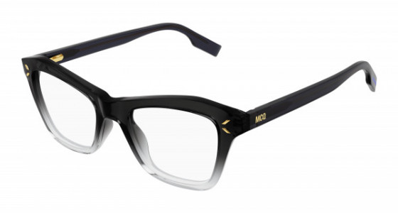 McQ MQ0388O Eyeglasses, 007 - BLACK with GREY temples and TRANSPARENT lenses