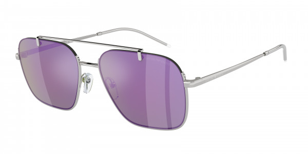 Emporio Armani EA2150 Sunglasses, 30154V SHINY SILVER GREY MIRROR VIOLE (SILVER)